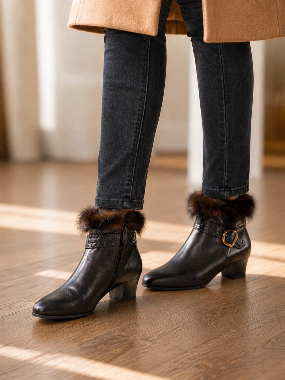 VALLEVERDE Made in Italy Leather Plush Trim Ankle Boots EU 40.5